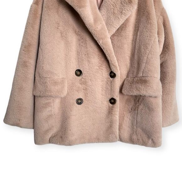 Free People Apricot Kate Faux Fur Double Breasted Overcoat Women's Size L - Picture 4 of 11